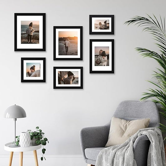 iRahmen 11x14 Picture Frame with Mat 8x10 - High Definition Tempered Glass Wooden Photo Frames for Wall Mounting (Pure Black, Set of 2)