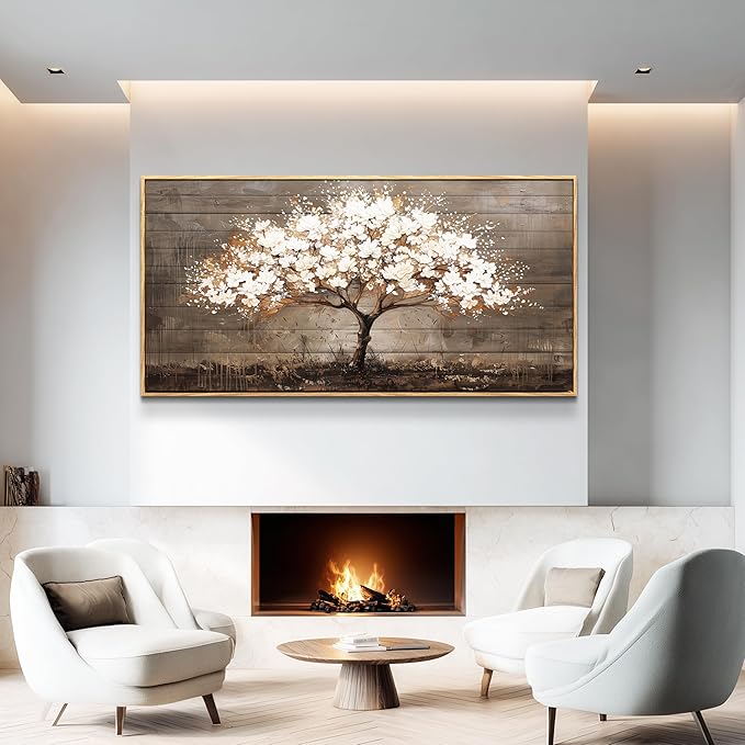 Wapluam Tree Of Life Wall Art,Neutral Abstract Canvas Painting Art Prints,Framed Wall Art,Wall Decor For Living Room,Nature Plant Modern Pictures For Bedroom Bathroom Dining Room Office Artwork 20x40
