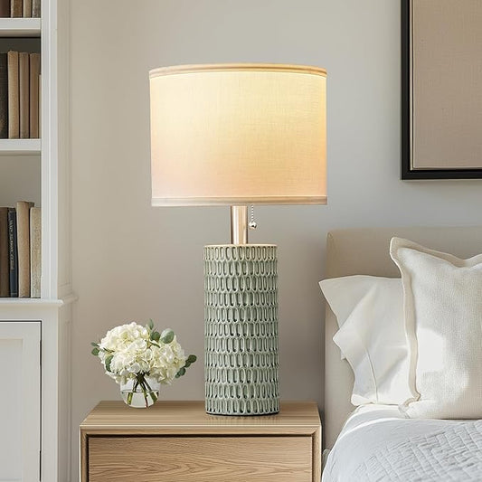 Reaketon Table Lamps for Living Room Set of 2, Ceramic Table Lamps for Bedroom, 20" Modern Lamps for Night Stands, Green