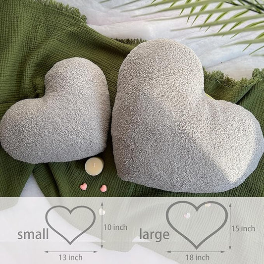 EastTree Heart Pillows, Light Grey Heart Shaped Pillows, Love Throw Pillows, Cute Sherpa Heart Decor, Small Fluffy Pillows, Women Girls Living Bedroom Home Decoration 10x13 Inch