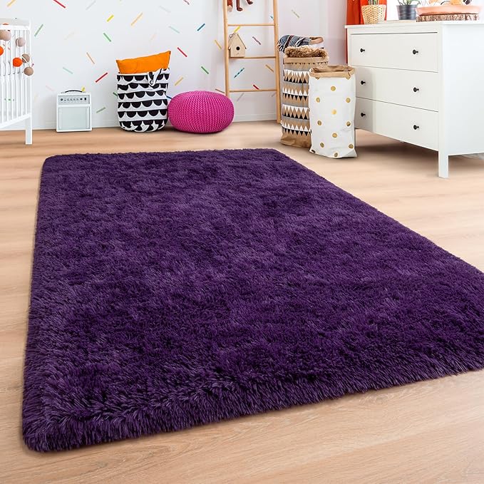 Andecor Area Rug for Living Room, 8x10 Feet Soft Fluffy Indoor Shaggy Plush Rugs for Boys Girls Kids Baby College Dorm Bedroom Nursery Home Decor Carpet, Purple