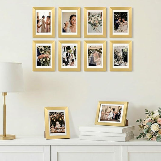upsimples 4x6 Picture Frame Set of 10, Display Pictures 3.5x5 with Mat or 4x6 Without, Multi Photo Frames Collage for Wall or Tabletop Display, Gold