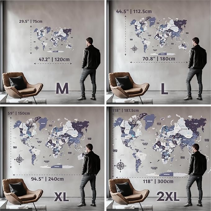 Colorfull Worlds 3D Wooden World Map Wall Art - Premium Multicolored World Travel Art for Wall Decor with Push Pins- Ideal Housewarming Gift & Travel Tracker (Large, Terracota)