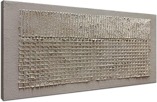 Slyart 100% Hand-Painted Beige and White Texture Abstract Wall Art Oil Painting 48x24 inch Contemporary Minimalist Art Home Wall Decoration Painting