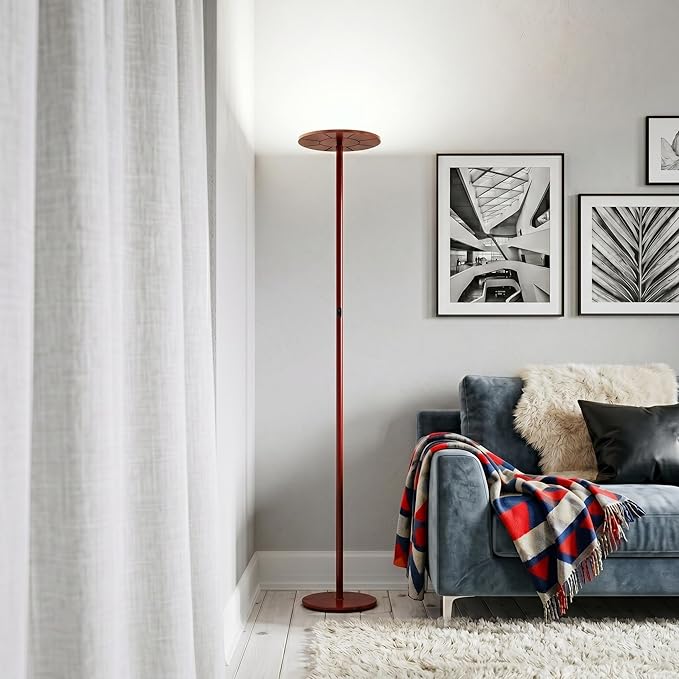 Brightech Sky LED Floor lamp, Torchiere Super Bright Floor Lamp for Living Room Decor & Office - Dimmable, Tall Standing Lamp with Warm Light for Bedroom & Reading - Red