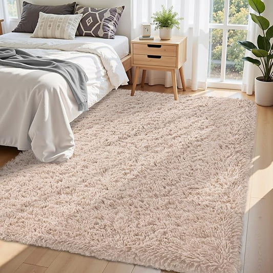 5x7 Area Rug for Living Room:Ultra Soft Fluffy Shag Beige Rugs,Large Fuzzy Plush Indoor Non Slip Carpet Washable Rug for Bedroom Kids Nursery Office Dorm Modern Decor(Beige 5'x7')