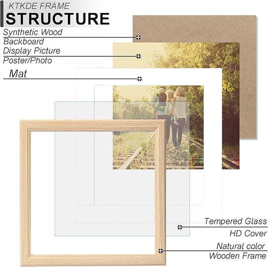 KTKDE 12x12 Picture Frame Real Glass, Display Pictures 8x8 with Mat or 12x12 Without Mat, Modern Style Wood Composite Frame,Gallery Wall Frame Wooden,best gift