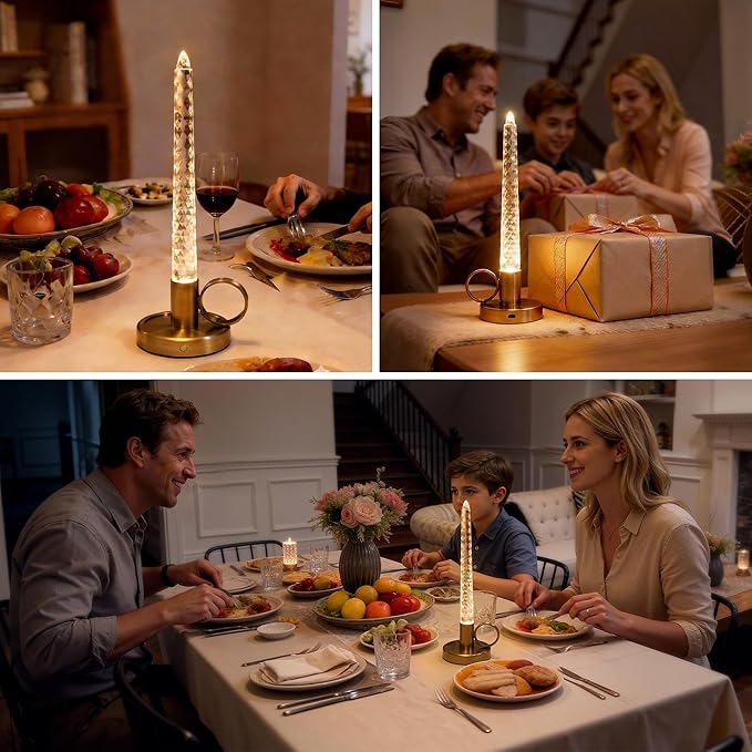 L LOHAS LED Flameless Candles, Brightness Adjustable, Rechargeable Battery Candles, Soft White, Crystal Metal Pillar Candles for Valentines Anniversary Wedding Christmas Decorations 3.54"x2.95"x10"