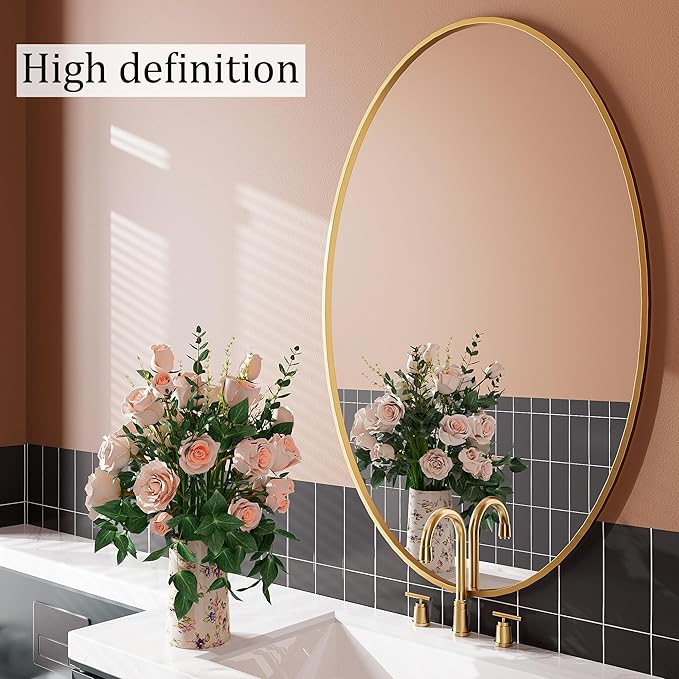 AUYHM Oval Mirrors,Oval Bathroom Mirrors,24x36 Gold Mirror for Bathroom,espejos decorativos de pared,Bathroom Mirrors for Over Sink(Gold)