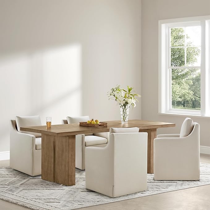 KISLOT Upholstered Dining Chairs Set of 4, Modern Dining Room Chairs with Casters & Washable Cover, Rolling Accent Chair with Hidden Storage for Kitchen, Farmhouse, Living Room, Flax Beige, 4 Box
