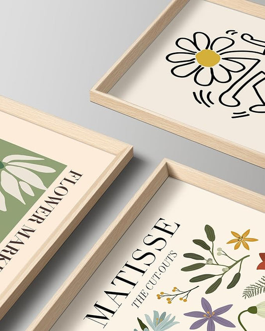 Framed Matisse Canvas Wall Art for Bedroom,Abstract Matisse Canvas Wall Decor,Minimalist Classic Decor Aesthetic,16x12IN Wood High Framed Design Posters for Living Room,Bathroom Set of 3