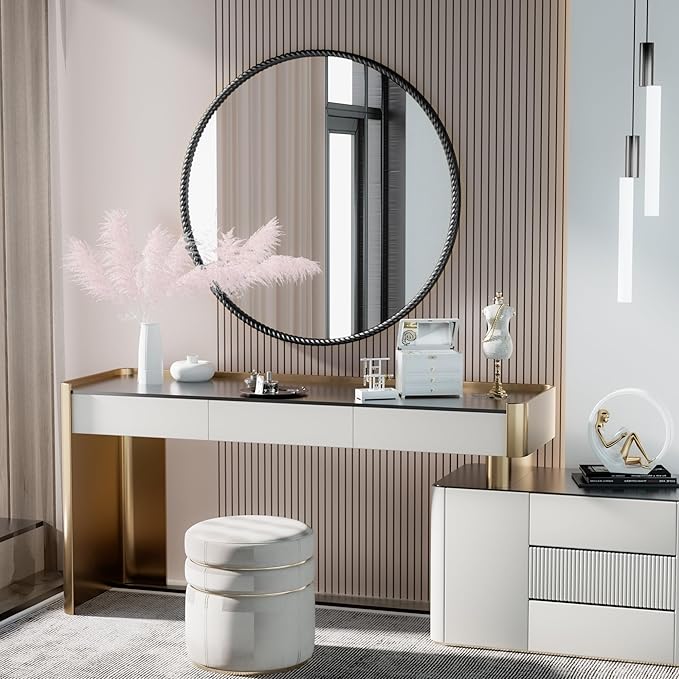 PROHOMEWARE Black Round Bathroom Mirrors, 36 inch Circle Wall Mounted Hanging Mirror for Entryway, Living Room, Hallway, Bathroom, Bedroom