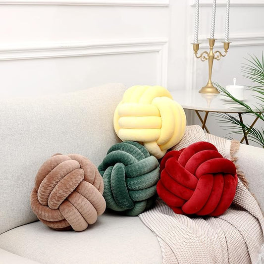 Petrella Knot Pillows Ball Round Throw Pillows Home Decor Cushion Decorative Aesthetic Throw Pillows,Burgundy 8inch