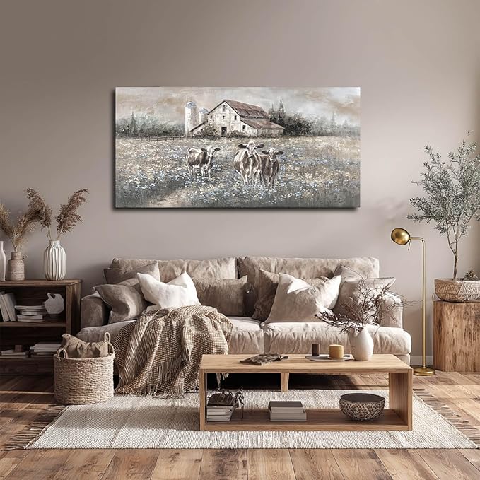 Cow Wall Printings Posters Animal Pictures Wall Art Black and White Wall Decorations for Dining Room Bedroom Office 24×48 Inch Nature Room Decor