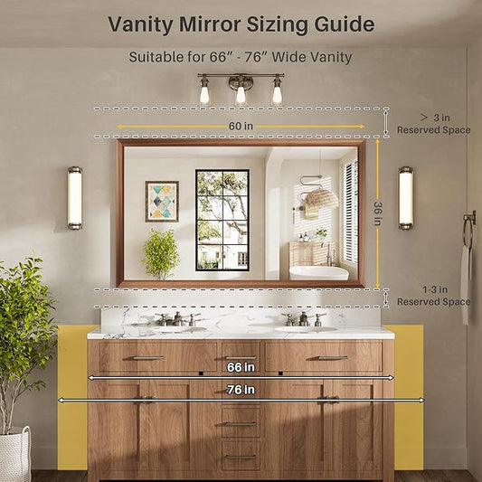 60x36 Inch Bathroom Mirror for Wall, Anti-Rust Walnut Wood Grain Metal Framed Bathroom Mirrors for Over Sink,Rectangler Mirrors for Bathroom Vanity, Farmhouse, Bedroom, Living Room, Entryway Decor