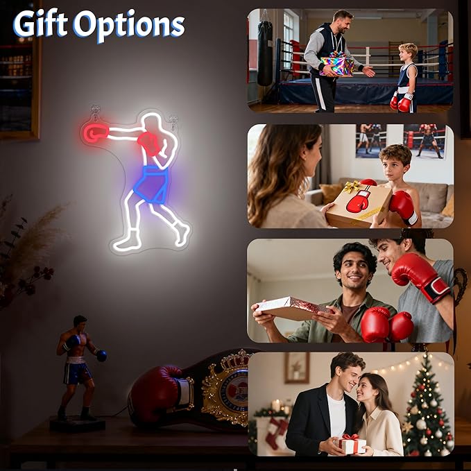 OkiyiD Boxing Neon Sign for Men Gifts, Boxing Gym Decor Wall Art Fighting Combat Sports Theme Room Decor, Ideal for Boxeo Fans Man Cave and Club Lighting Atmosphere,USB-Powered Light with Hanging Kit