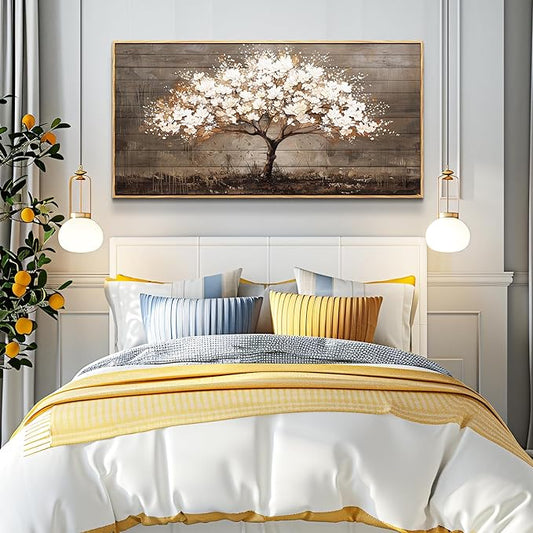Wapluam Large Framed Wall Art,Tree Of Life Wall Art,Neutral Abstract Canvas Painting Art Prints,Wall Decor For Living Room,Modern Rustic Pictures For Bedroom Bathroom Dining Room Office Decorations