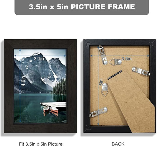 Hongkee 3.5x5 Picture Frame Set of 3 - Made of Real Glass and Black Wooden Frame, 3.5 by 5 small Photo for Wall or Tabletop Display