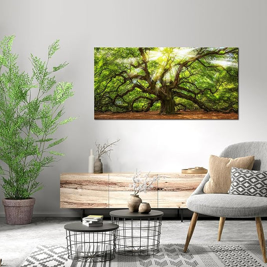 Conipit Landscape Canvas Wall Art Angel Oak Tree Picture Prints South Carolina Tree Art Print Framed and Stretched Nature Canvas (W-48xH-24)