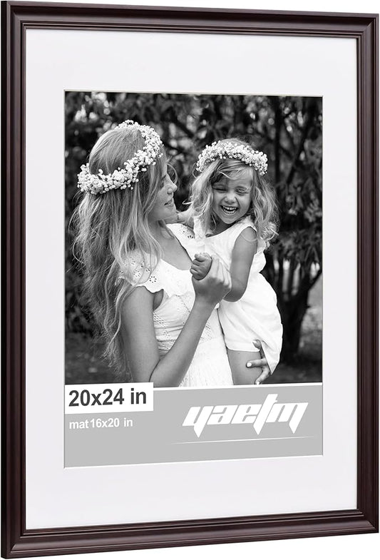 Yaetm 20x24 Picture Frame Matted to 16x20 Set of 2, 1.4" Wide Molding & Dark Brown Poster Frames for Wall Gallery, Home, Office, Wall Mount (2 pack, Brown)