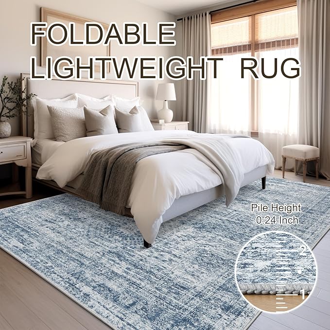Soalmost 6x9 Area Rug for Living Room Washable 6x9 Non-Slip Modern Rugs for Bedroom Dinning Room Ultra-Thin Indoor Blue