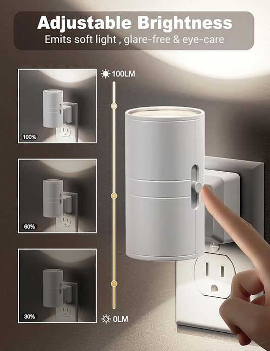 JandCase Night Lights Plug into Wall, Dimmable Night Light Plug in, Modern Night Light Dusk to Dawn Light Sensor, Cool White 5000K, 0-100LM Adjustable Brightness Nightlight for Hallway Bedroom, 2 Pack