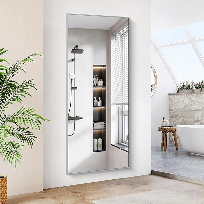 COFENY 30x72inch Bathroom Mirror, Silver Rectangle Mirror with Thin Metal Frame, Large Rectangular Wall Mirror for Bathroom, Living Roomm, Hair Salon, Big Farmehouse Mirrors Hang Horizontal/Vertical