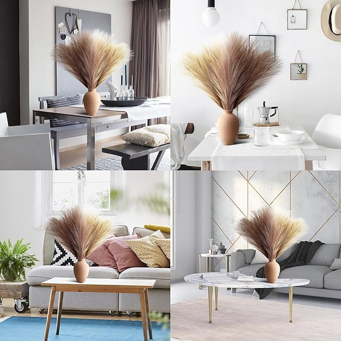 Pampas Grass Decor, Fluffy Faux Pampas Grass 6 Stem 18"/45cm Pompous Grass Small Flower Arrangement and Vase Filler for Boho Home Wedding Decoration