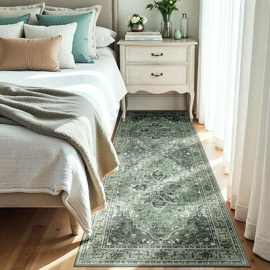RELEANY Area Rugs 3'x7' Runner Rug Non Slip Washable for Kitchen Hallway Bedroom Beside Laundry Room Bathroom Rug, Floor Carpet, Dark Green Gray