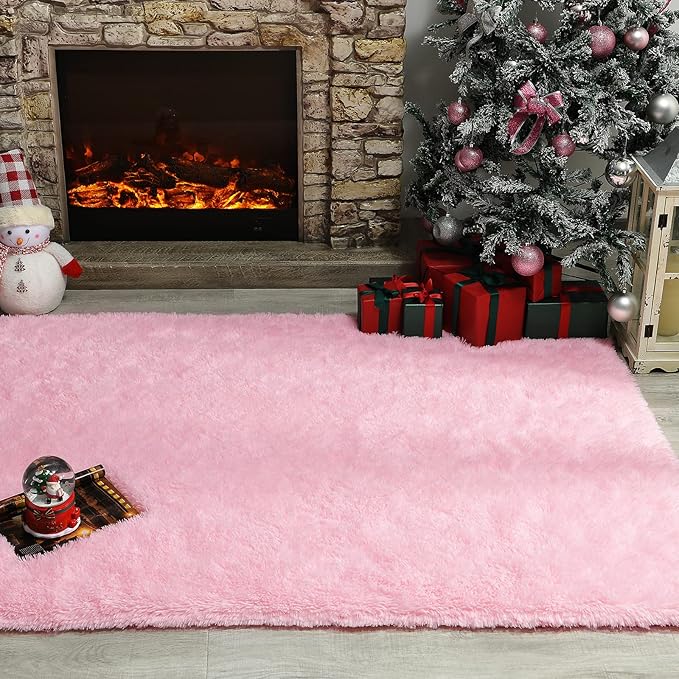 Andecor Soft Fluffy Bedroom Rugs, 5 x 8 Feet Indoor Shaggy Plush Area Rug for Boys Girls Kids Baby College Dorm Living Room Home Decor Floor Carpet, Pink