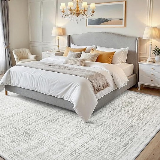 4x6 Area Rugs Washable Rug: Anti-Skid Abstract Modern Living Room Rug Soft Thin Carpets Indoor Floor Non-Shedding Carpet for Bedroom Dining Farmhouse Nursery Home Office (White Gray, 4'x6')