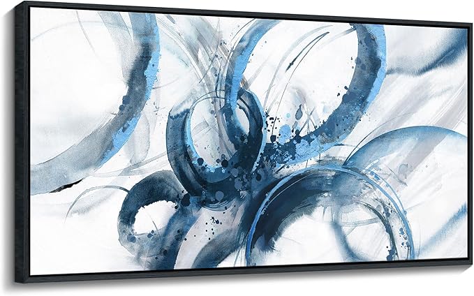 AJAZIKO Blue Wall Art Abstract Wall Decor Pictures for Living Room Wall Decoration Print Pictures Canvas Framed Artwork Paintings for Office Above Bed Wall Decor 20×40IN