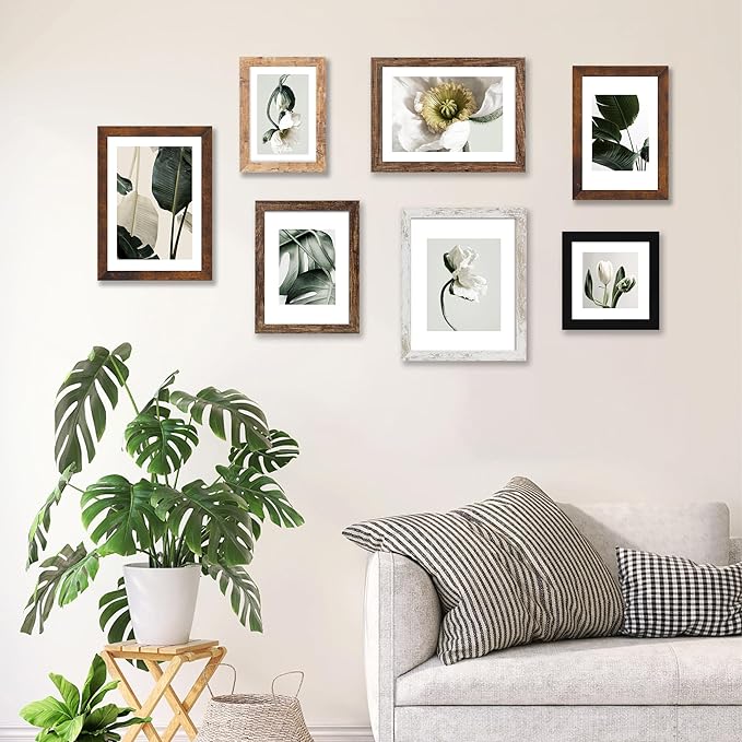 iRahmen 10x12 Picture Frame with Mat 8x10 - High Definition Tempered Glass Wooden Photo Frames for Tabletop Display and Wall Mounting (Distressed-White, Set of 2)