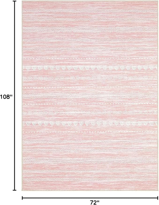 Nakagishi Pink Rugs for Bedroom Girls: 6x9 Washable Boho Large Neutral Cute Soft Area Rug Modern Indoor Floor Non Slip Accent Carpet for Living Room Nursery Kids Playroom Preppy Room Dorm Baby Room