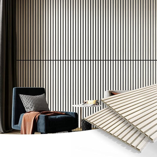 Art3d 2 Wood Slat Acoustic Panels for Wall and Ceiling - 3D Fluted Sound Absorbing Panel with Wood Finish - White Elm