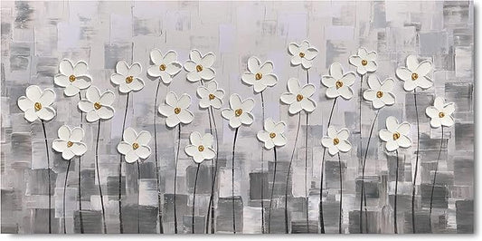 Yihui Arts Abstract Floral Oil Paintings on Canvas Extra Large Hand Painted Modern Stretched Contemporary Wall Art Flowers Artwork for Living Room Home Decor