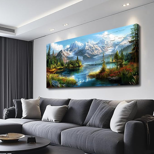 FUHAIHUA Canvas Wall Art For Living Room Wall Decor For Bedroom Modern Office Wall Decoration Mountains Rivers Landscape Painting Farmhouse Pictures Artwork Room Aesthetic Home Decor 20x40 In