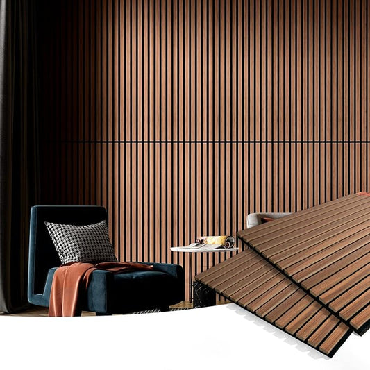 Art3d 2 Wood Slat Acoustic Panels for Wall and Ceiling - 3D Fluted Sound Absorbing Panel with Wood Finish - Walnut