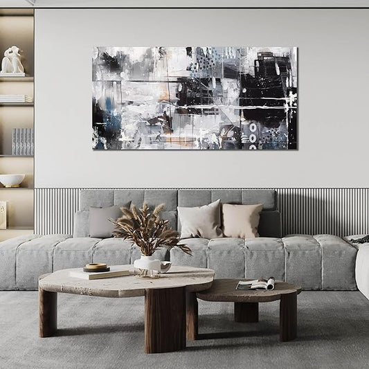HUBOSKN Abstract Wall Art for Living Room Large Size - Black and White Canvas Wall Art for Office - Modern Art Wall Decor for Bedroom Size 29" x 59"