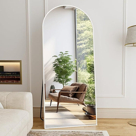 Floor Length Mirror, 76"x34" Arch Full Length Mirror Hanging or Leaning, Body Mirrors with Stand, Arched-Top Wall Mounted Mirrors with Aluminum Frame for Bedroom (White)
