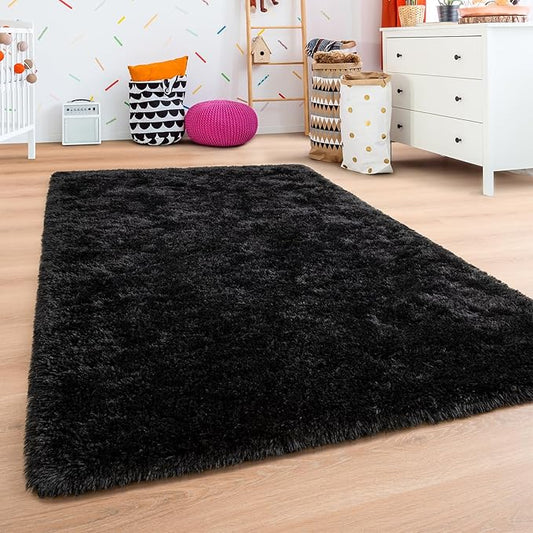 Andecor Soft Fluffy Bedroom Rugs, 8 x 10 Feet Indoor Shaggy Plush Area Rug for Boys Girls Kids Baby College Dorm Living Room Home Decor Floor Carpet, Black