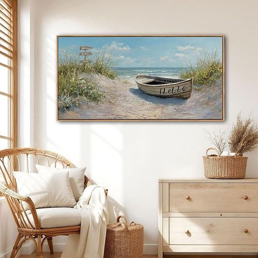 AJAZIKO Coastal Canvas Wall Art Paintings - Beach Wall Pictures for Living Room with and Ocean Themes - Boat Wall Decor and Ocean Wall Art for Home Artwork for Walls 20×40IN