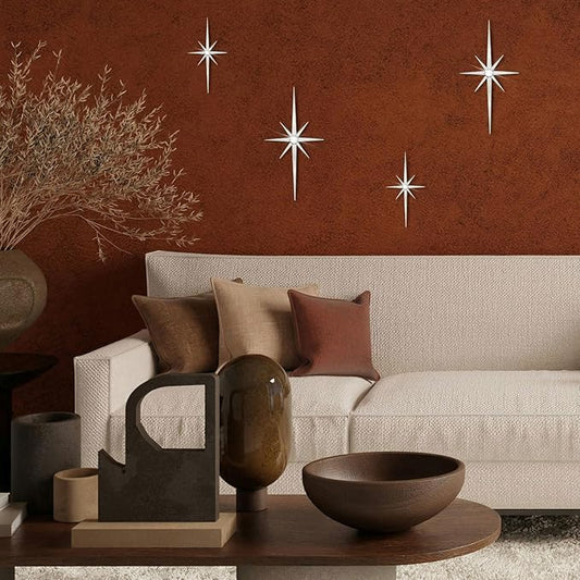 sxnzequnze 4 Pcs. Star Wall Art for Home Decor Living Room Bedroom Office Metal 3D,Bling,with Hanging Hook Starburst Midcentury Sculpture Retro Gallery Accent Celestial -Gold 16.5In/9.4In