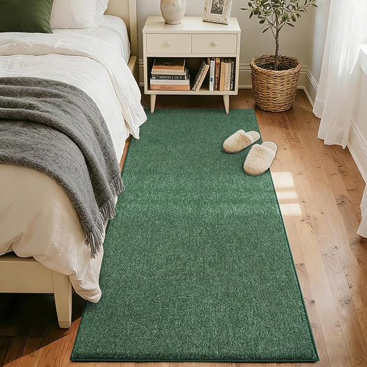 FinRèc 2x8 Washable Runner Rugs for Kitchen Hallway Bedroom, Low Pile Thin Rug Solid Color, Non-Slip Carpet Indoor for Home Decor (Green/White)