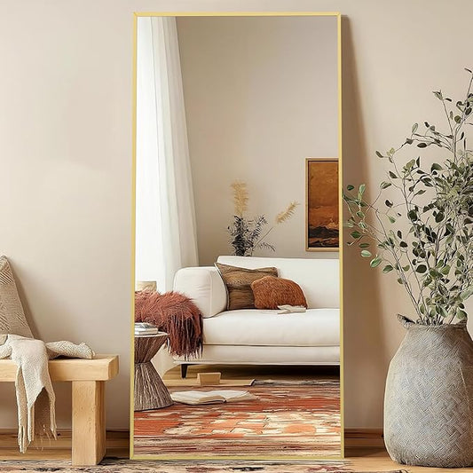 Full Length Mirror with Stand 76"x34" Extra Large Gold Floor Mirror, Rectangle Standing Mirror for Living Room Bedroom Cloakroom Gym, Thin Aluminum Frame, Tempered Glass