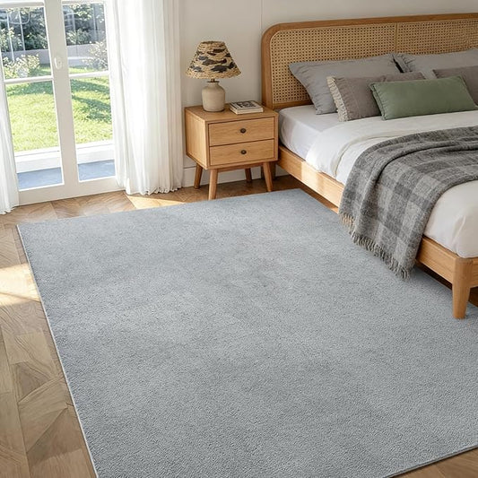 FinRèc 4x6 Washable Area Rugs for Bedroom Living Room, Low Pile Thin Rug Solid Color, Non-Slip Carpet Indoor for Home Decor (Pure Light Grey)