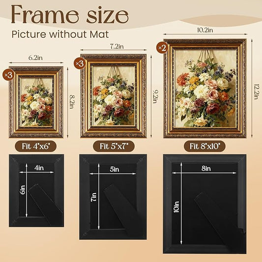 Novabright 8 Pcs Bronze Vintage Picture Frames Gallery Wall Frame Set Antique Collage Photo Decor for Wall Mounting or Tabletop Display Multi Sizes 8x10, 5x7, 4x6 for Gallery Living Room