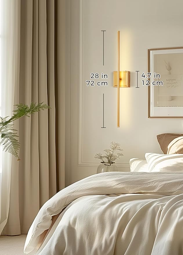 DORESshop Battery Operated Wall Sconces Set of 2, Dimmable Battery Wall Sconce with Remote Control, Gold 350°Rotate Rechargeable Sconces, 28.1 Inch Wireless Wall Lights for Bedroom, Living Room