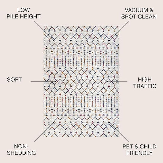 JONATHAN Y Boho Vintage Diamond Cream/Multi Indoor Area Rug 8X10 ft, Moroccan Hype for Living Room, Bedroom, Kitchen, Office, Easy-Cleaning, High Traffic, Pet-Friendly, Non-Shedding (MOH101H-8)