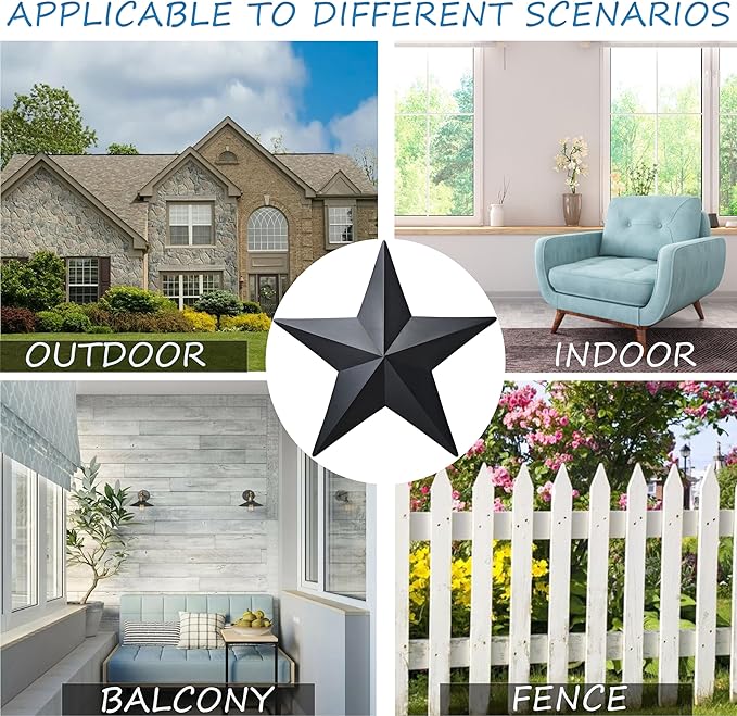 VIVICOMFY 15.5' Black Barn Star Wall Decor, Metal Stars for Outside Rustic Vintage Western Country Farmhouse Home Decoration, Texas Stars for House Wall Art (Set of 2)
